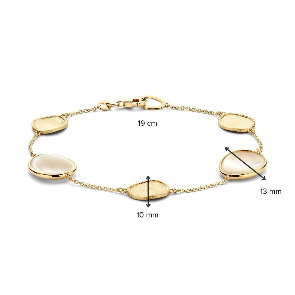 Gelbgold Armband mit Perlmutt und mattierten Elementen – 14 Karat Damenarmband