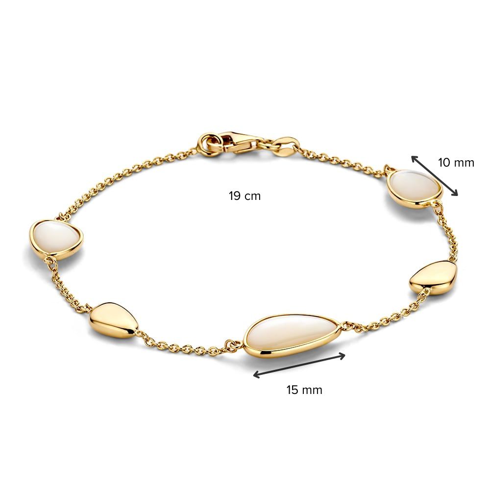 Gelbgoldarmband mit Perlmutt und Goldelementen – 14 Karat Damenarmband 19 cm