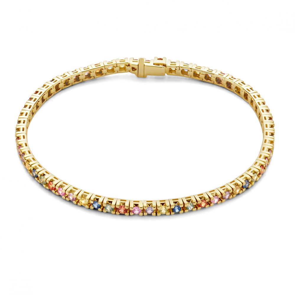 Gelbgoldenes Tennisarmband mit Regenbogen-Saphiren – 14 Karat Damenarmband 3.65 Karat