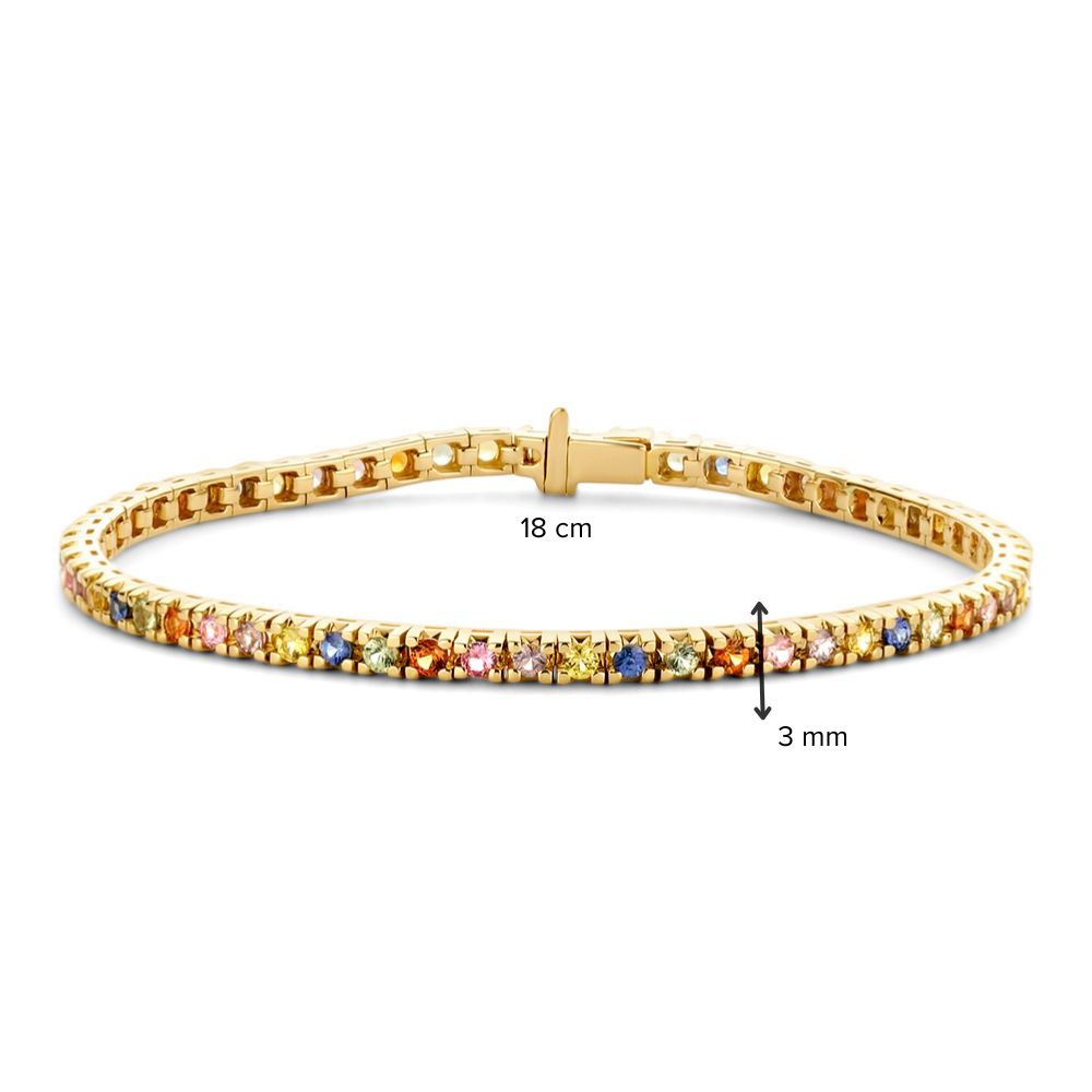 Gelbgoldenes Tennisarmband mit Regenbogen-Saphiren – 14 Karat Damenarmband 3.65 Karat