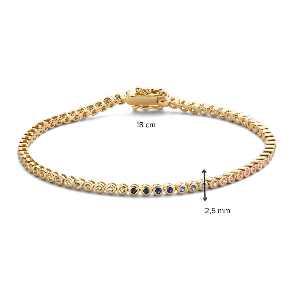 Regenbogen-Saphir-Tennisarmband – Damenarmband aus 14 Karat Gelbgold, 1,65 ct