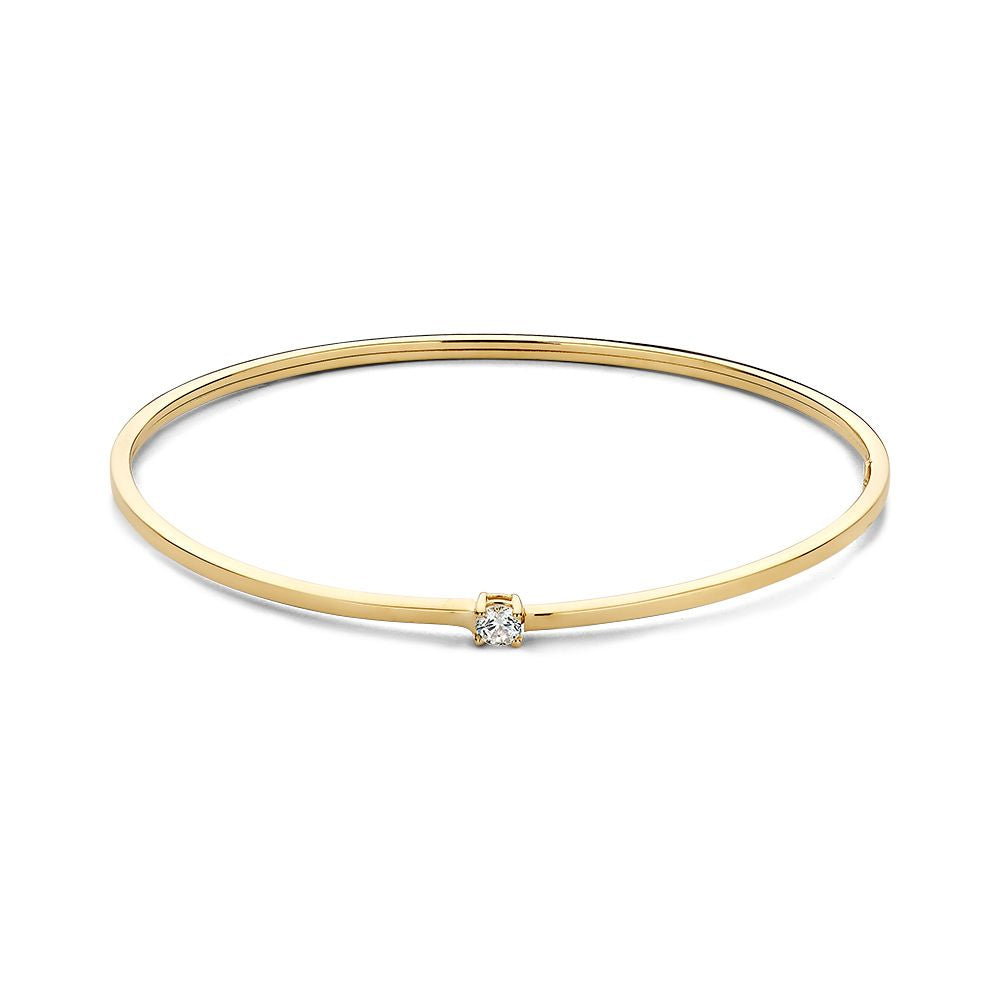 Gelbgoldene Bangle mit Zirkonia, 14 Karat, 19 cm, schlichte Form mit funkelndem Stein