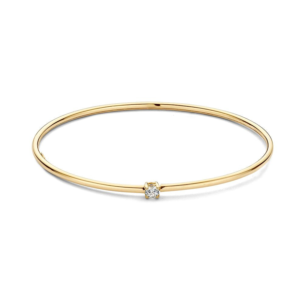 Gelbgoldene Bangle mit Zirkonia, 14 Karat, schlichte Form, 19 cm lang