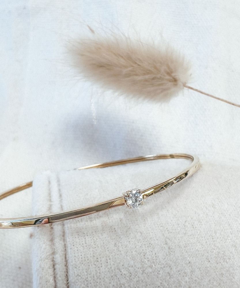 Gelbgold Armreif mit Zirkonia – 14 Karat Damenarmband 19 cm