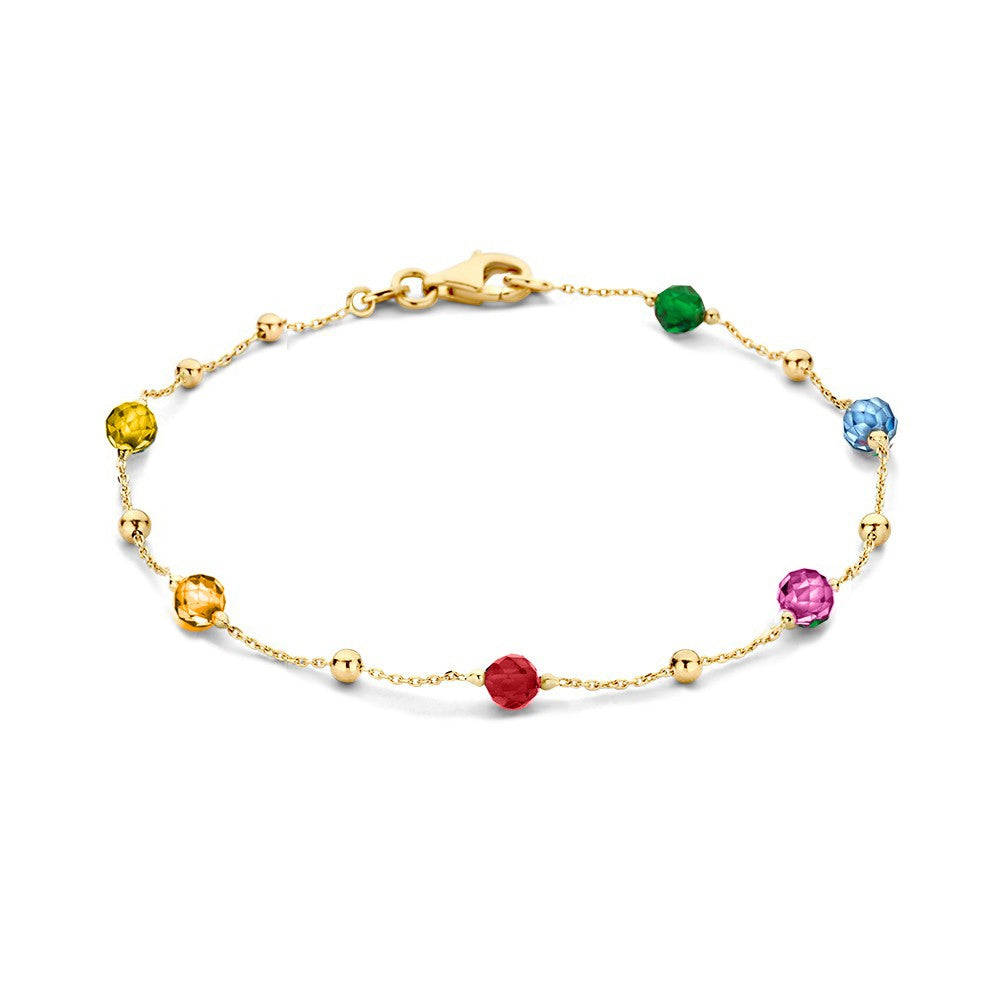 Armband aus Gelbgold mit bunten Zirkonia-Steinen und kleinen Kugeln