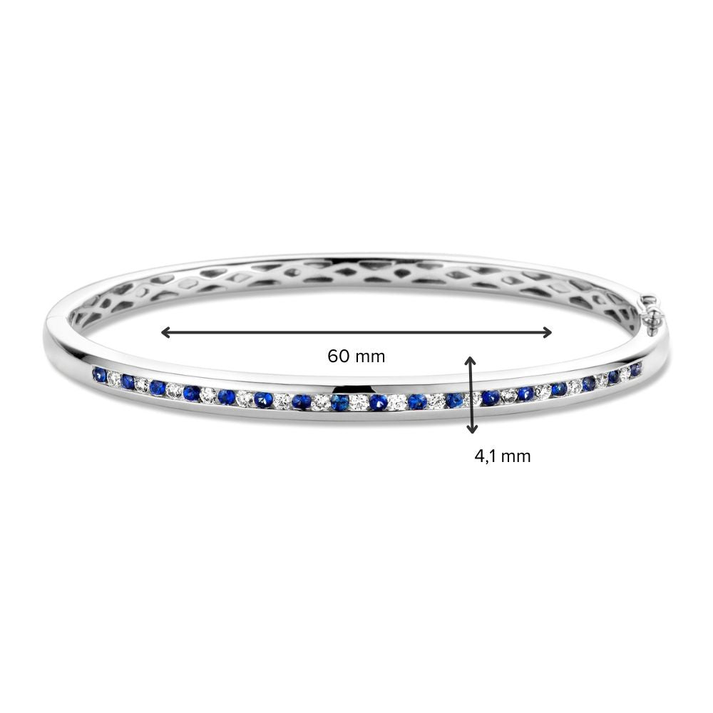 Weißgold Armreif mit Brillant und Saphir – 14 Karat, 0,47 Karat Diamant, 60x51 mm