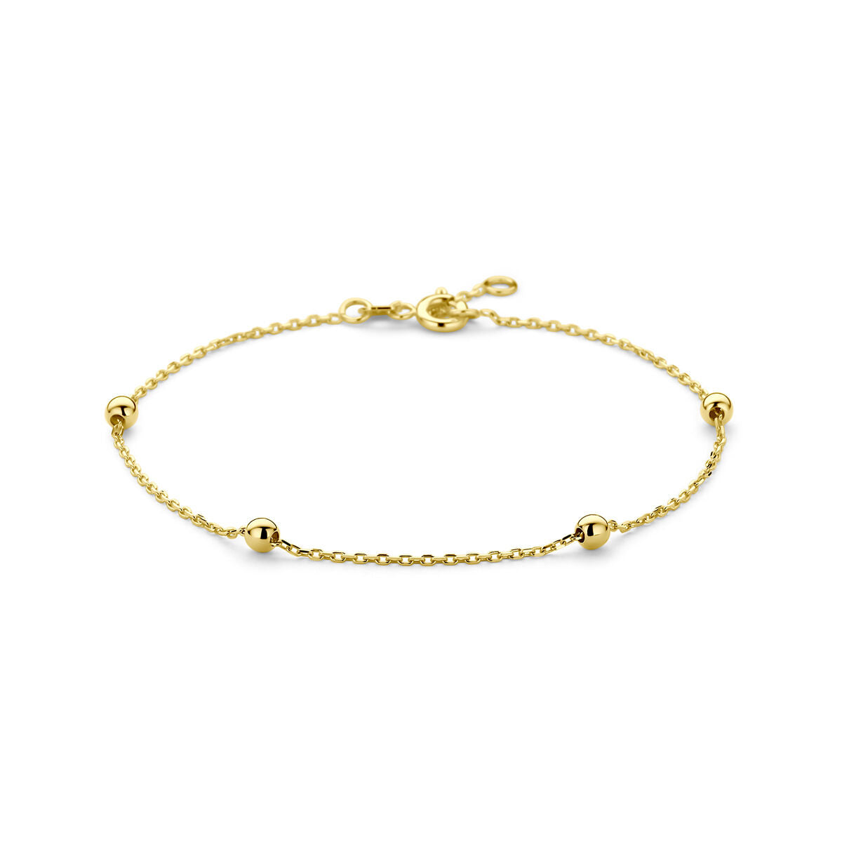 Armband aus 14K Gelbgold mit kleinen Kugeln und feiner Kette, Länge 17,5 - 18,5 cm