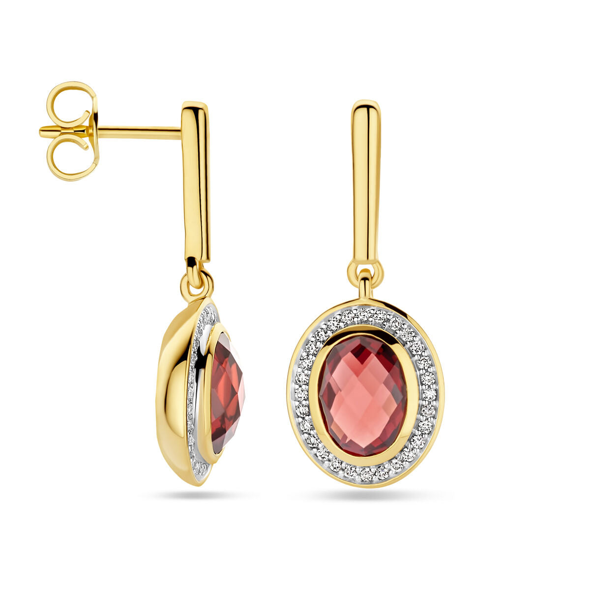 Ohrhänger Granat und Diamant 0.18ct (2x 0.09ct) H SI 14K Gelbgold