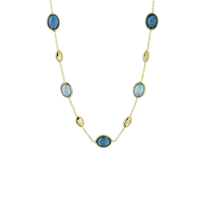 Gold Damenhalskette London Blau und Blautopas 14K