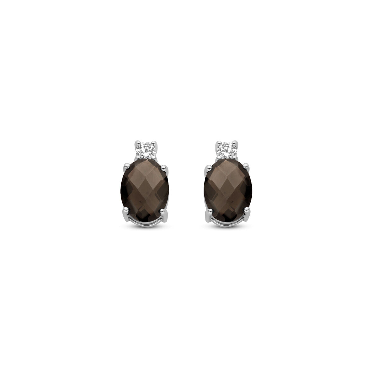 Ohrstecker aus rauchquarz mit Zirkonia, oval, 10,5 mm, rhodiniertes Silber