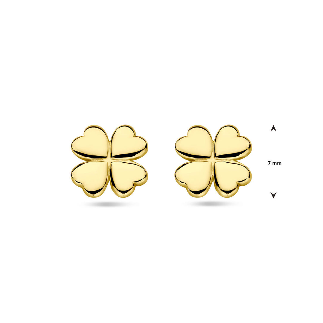 oorknoppen klavertje 7 mm 14K geelgoud