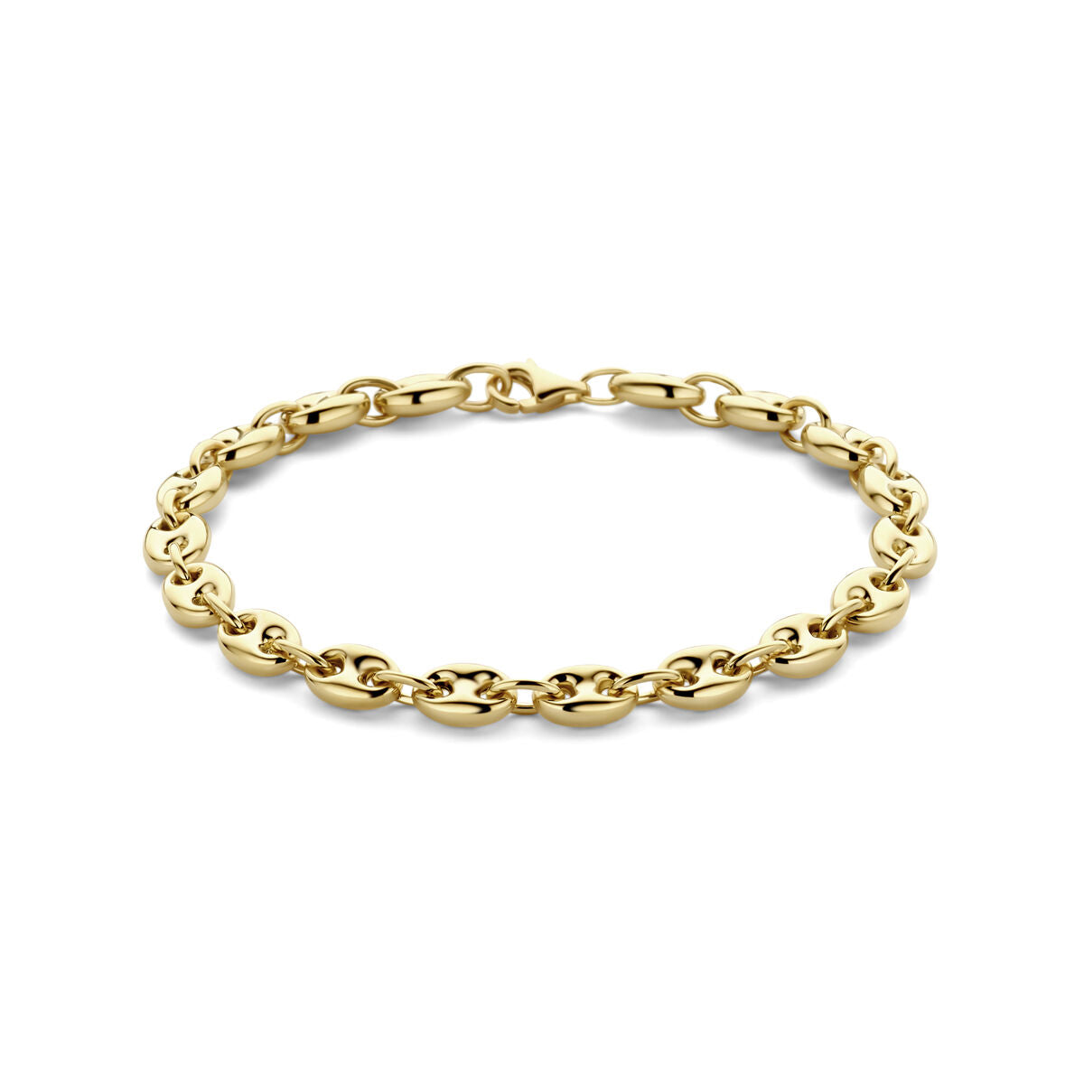 Armband aus 14K Gelbgold mit Kaffeebohnen-Design, 6 mm breit und 19 cm lang