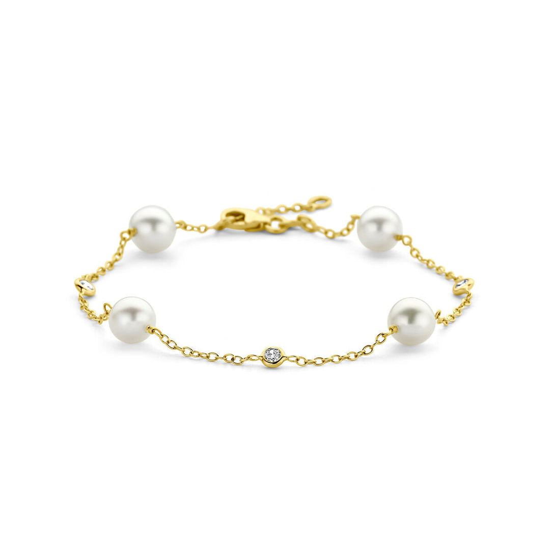 Goldarmband Damenperle und Zirkonia 14K