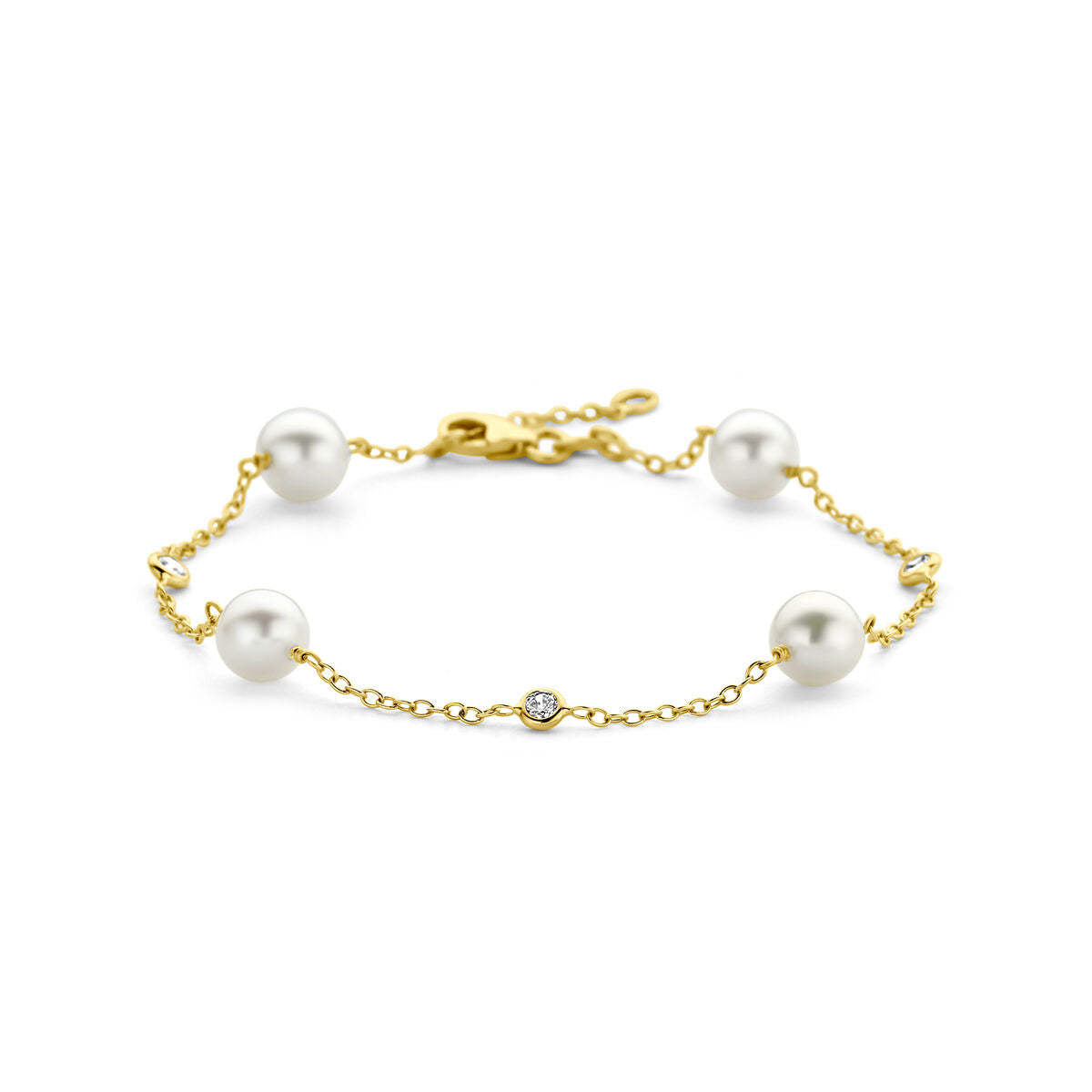 Goldarmband Damenperle und Zirkonia 14K