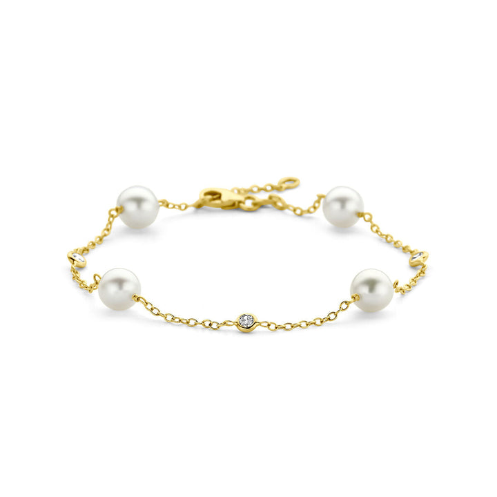 Goldarmband Damenperle und Zirkonia 14K
