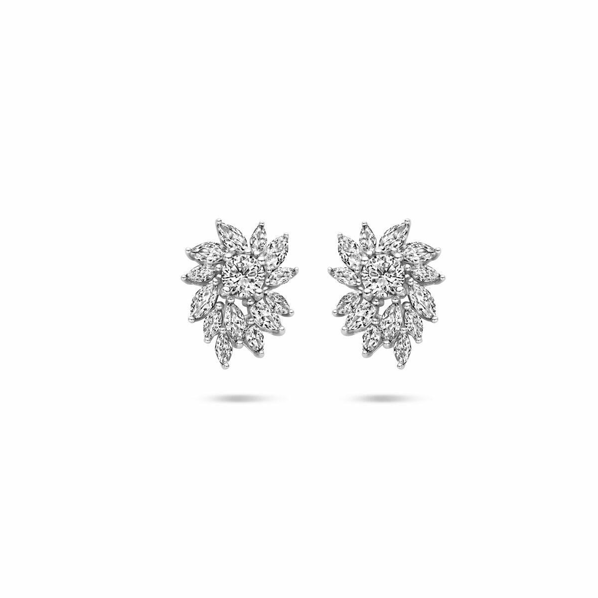 Ohrstecker aus rhodiniertem Silber mit Zirkonia in blütenblattähnlicher Form