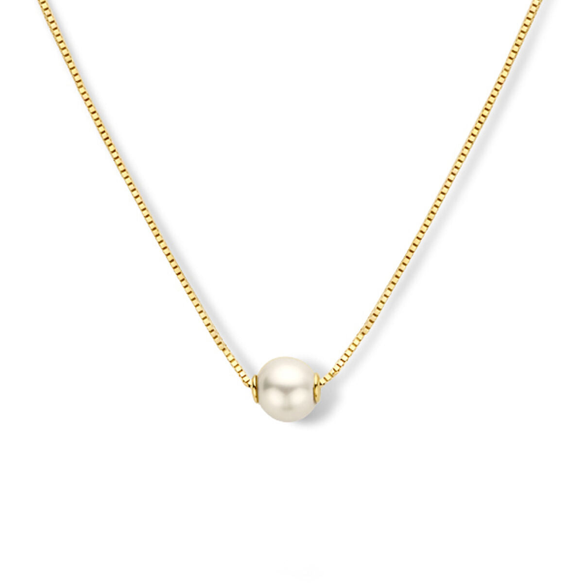 Collier aus 14K Gelbgold mit einer großen weißen Perle, Länge 42-45 cm