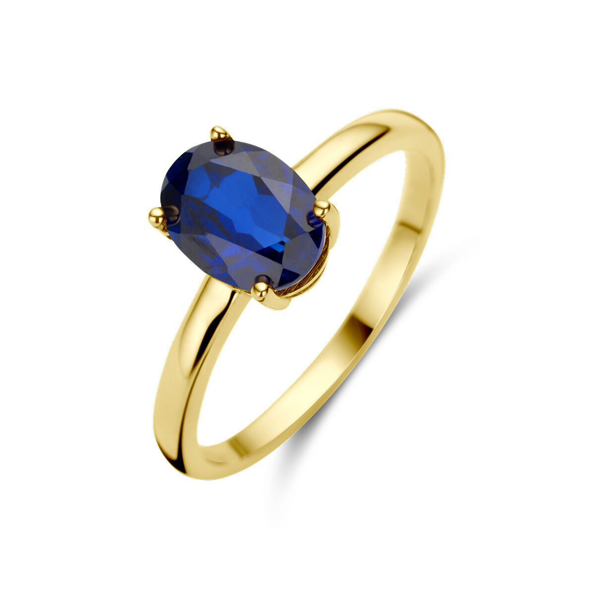 Ring aus 14K Gelbgold mit ovalem, facettiertem Saphir in blauer Farbe