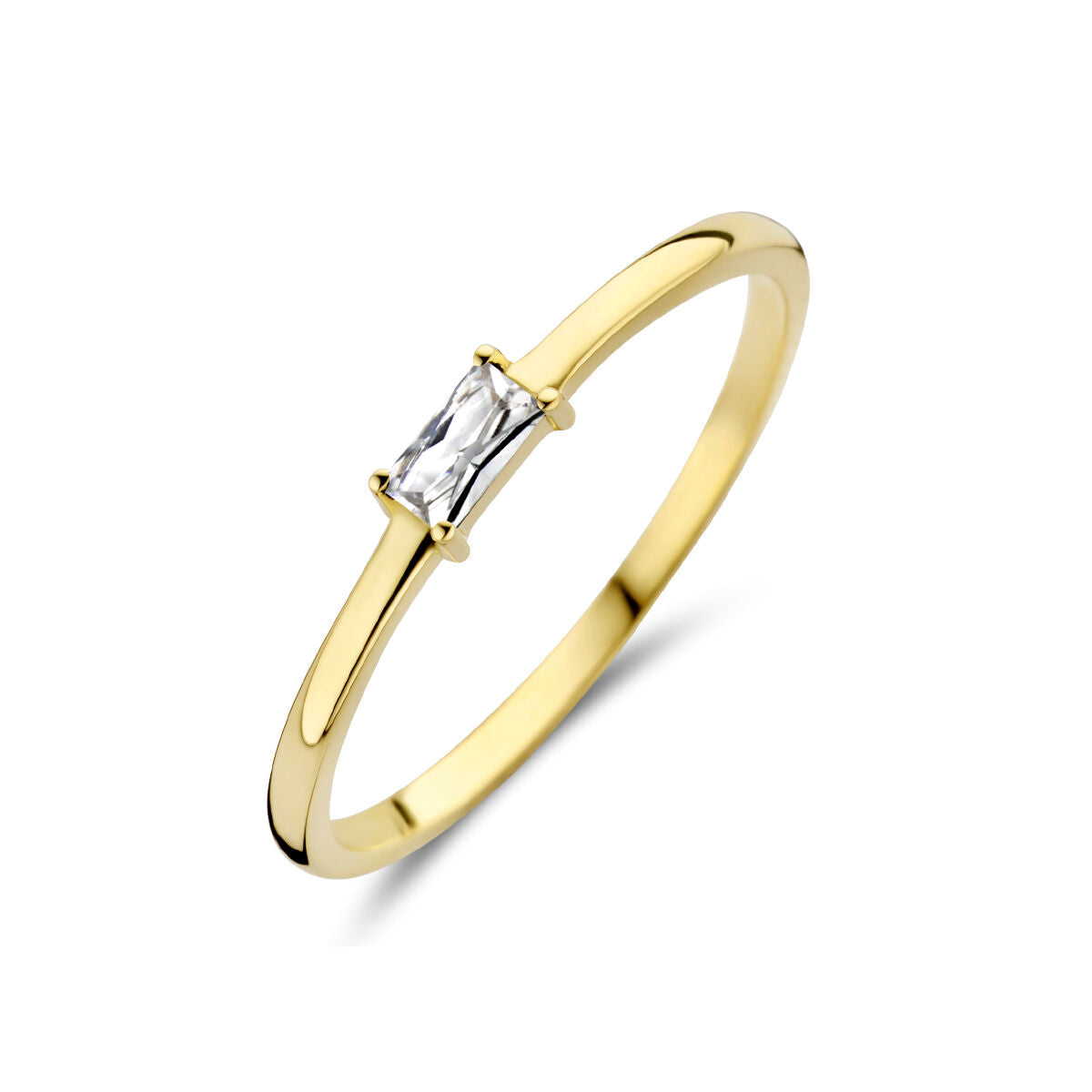 Ring aus 14K Gelbgold mit rechteckigem Zirkonia in der Mitte