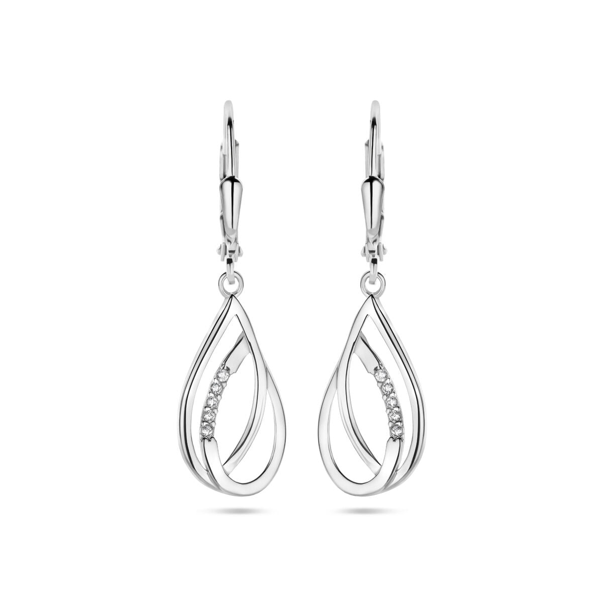 Ohrhänger mit tropfenförmigem Design, rhodiniertes Silber und Zirkonia-Steinen