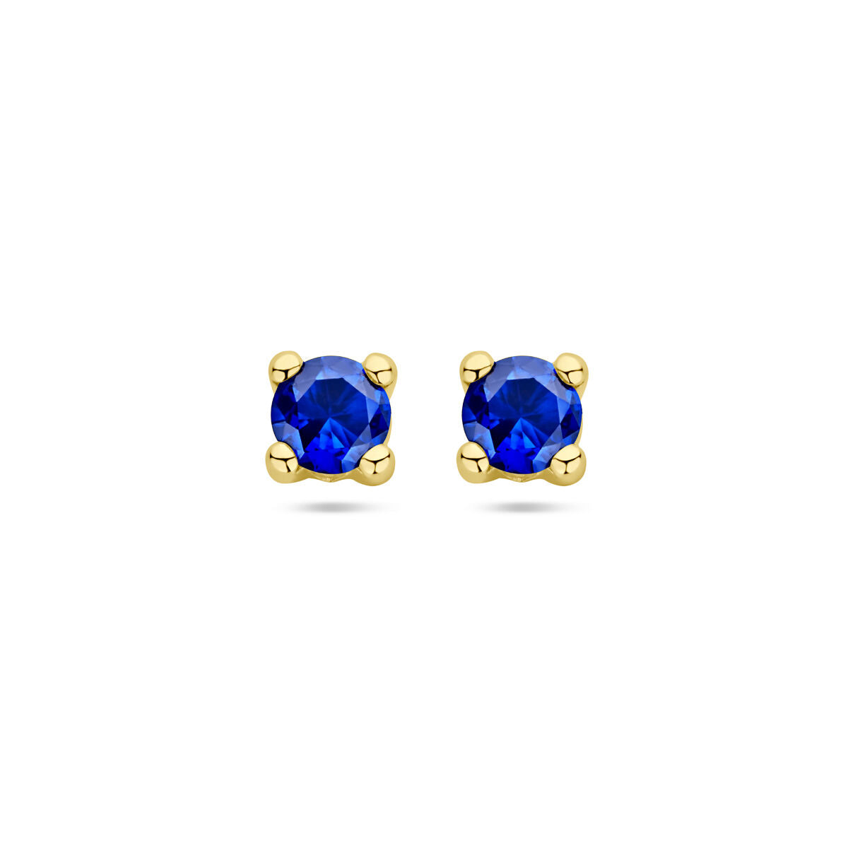 Ohrstecker aus 14K Gelbgold mit synthetischem, blauen Saphir in runder Form