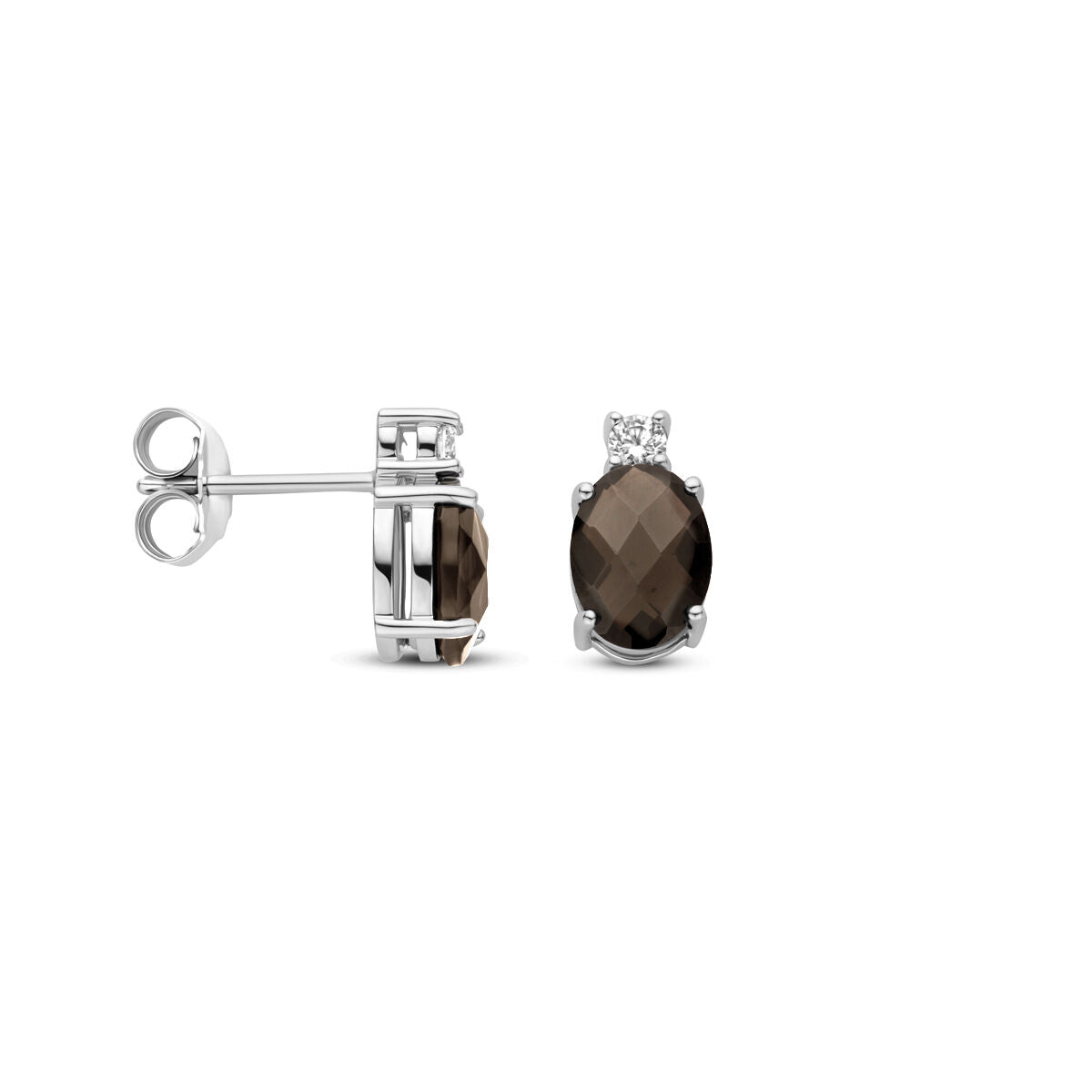 Ohrstecker Rauchquarz und Zirkonia 10,5 mm Silber rhodiniert