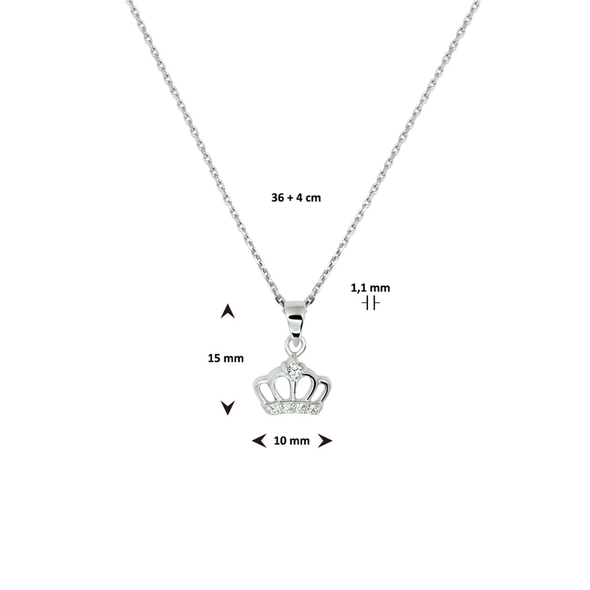 Halskette Krone Zirkonia 36 + 4 cm Silber rhodiniert