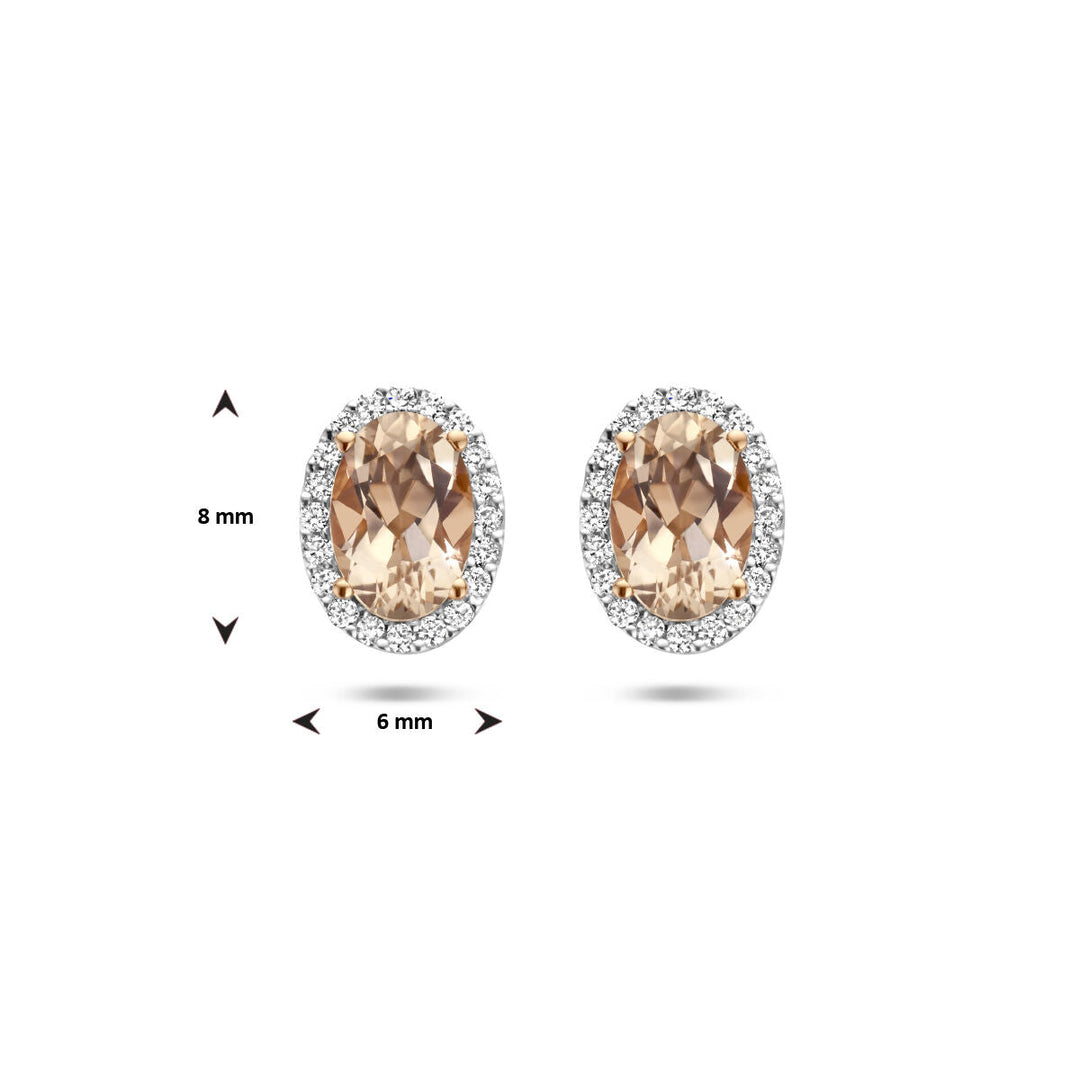 Ohrstecker Morganit und Diamant 0,12 ct H Si Halo 14 K Roségold