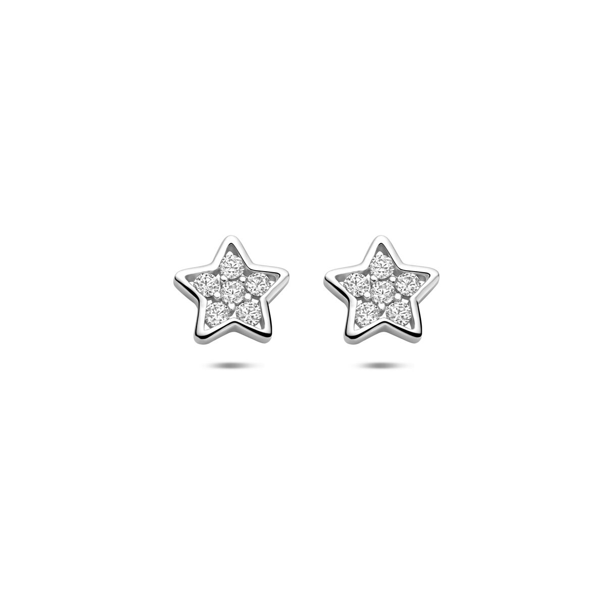 Silberne Ohrstecker in Sternform mit Zirkonia, rhodiniertes 925 Silber