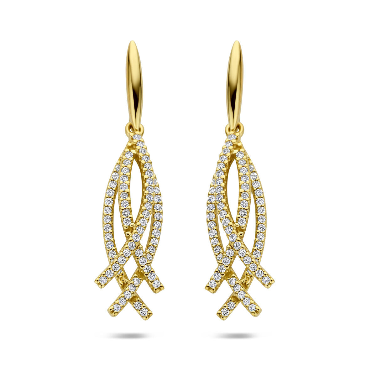 14k goldene Ohrringe mit Diamanten in geschwungener Form und funkelndem Design