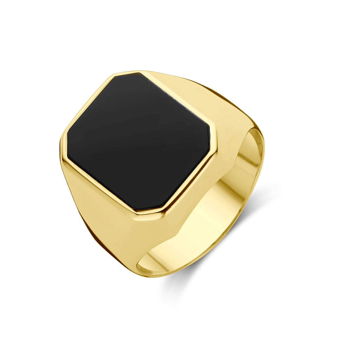 Siegelring aus 14K Gelbgold mit schwarzem Onyx in sechseckiger Form