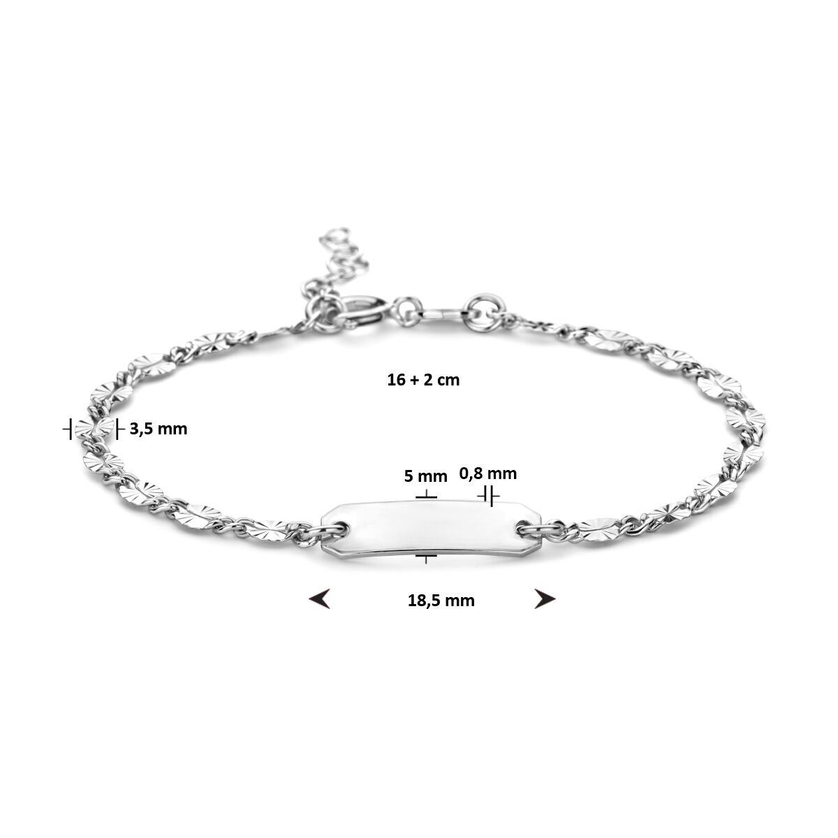 Gravurarmbandplatte 5,0 mm 16 + 2 cm Silber rhodiniert