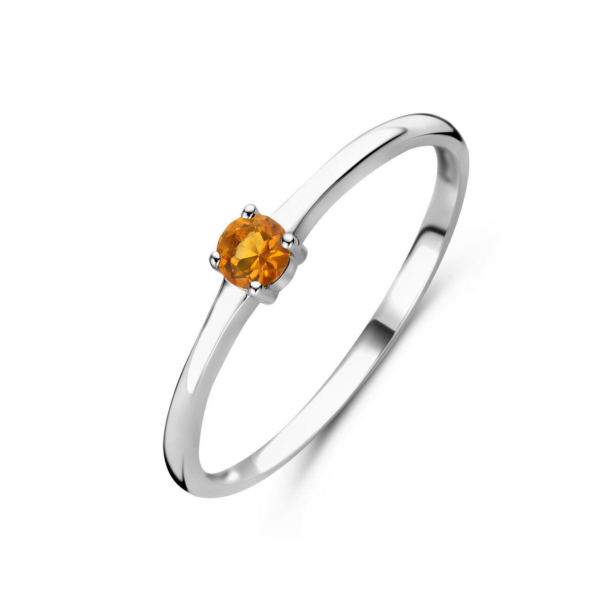 Ring aus rhodiniertem Silber mit orangefarbenem Zirkonstein