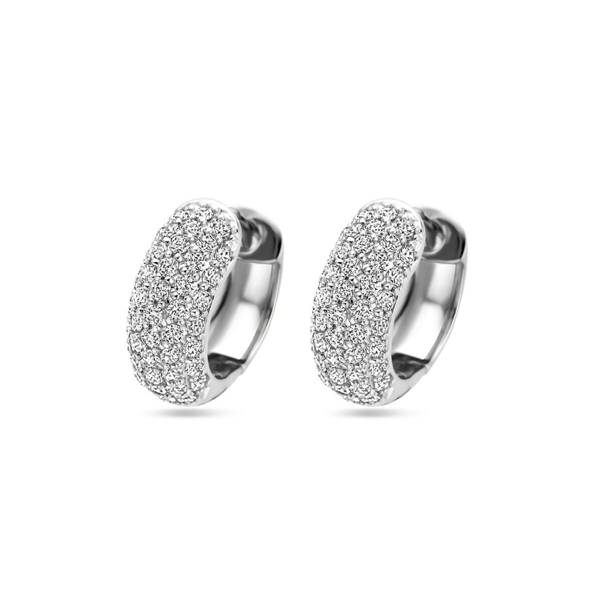 Klapp-Ohrringe aus rhodiniertem Silber mit Zirkonia-Besatz und 16 mm Durchmesser