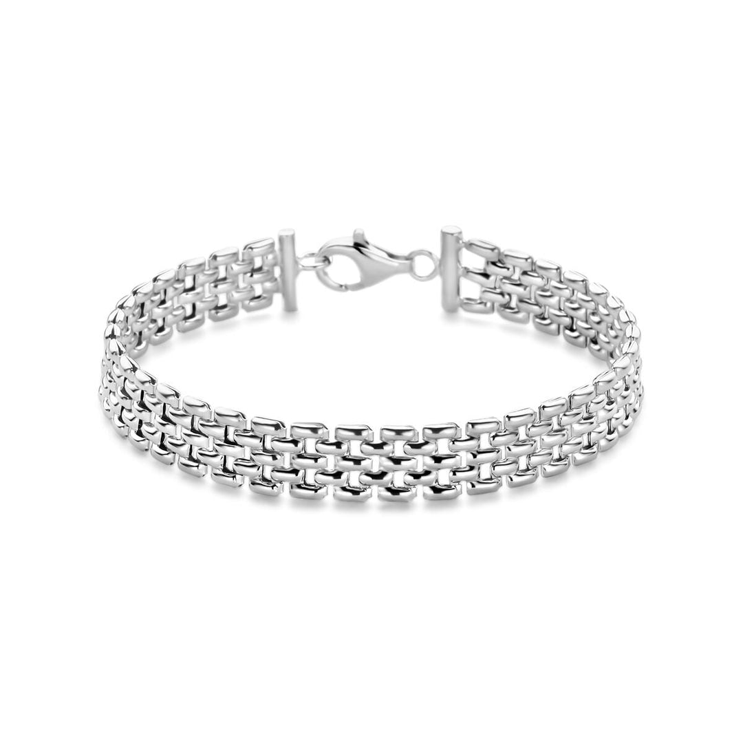 De Van der Kooij Collectie armband panter 8 mm, 19 cm zilver gerhodineerd, met stevige karabijnsluiting en luxe uitstraling, wordt gepresenteerd op een witte achtergrond.
