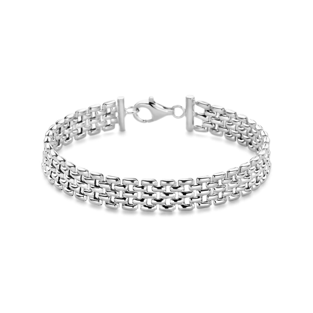 Armband aus rhodiniertem Silber mit pantherartigem Design und einer Breite von 8 mm, Länge 19 cm