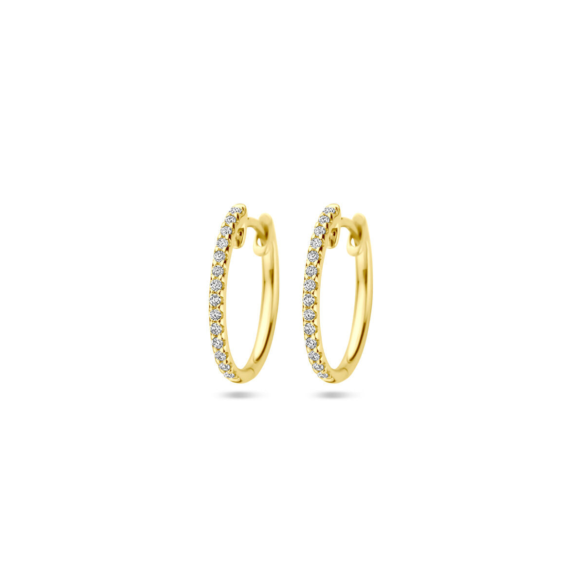 Klapp-Ohrringe aus 14K Gelbgold mit Diamanten, 1,5 mm, runde Form, funkelnde Steine