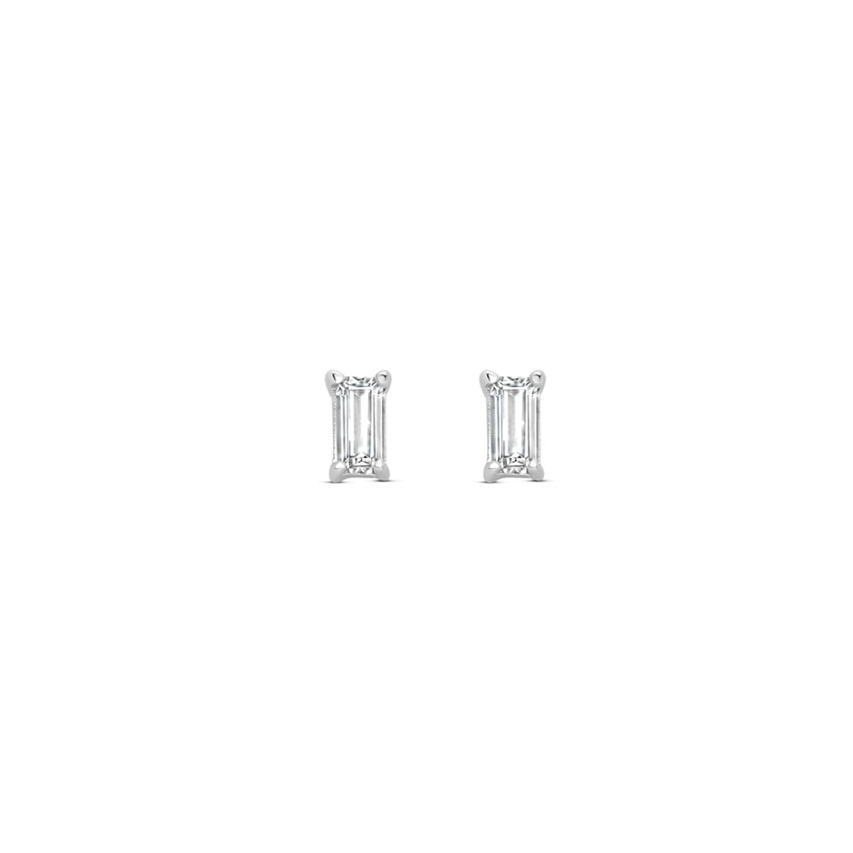 Ohrstecker mit 4,5 mm Zirkonia in rechteckiger Form, rhodiniertes Silber