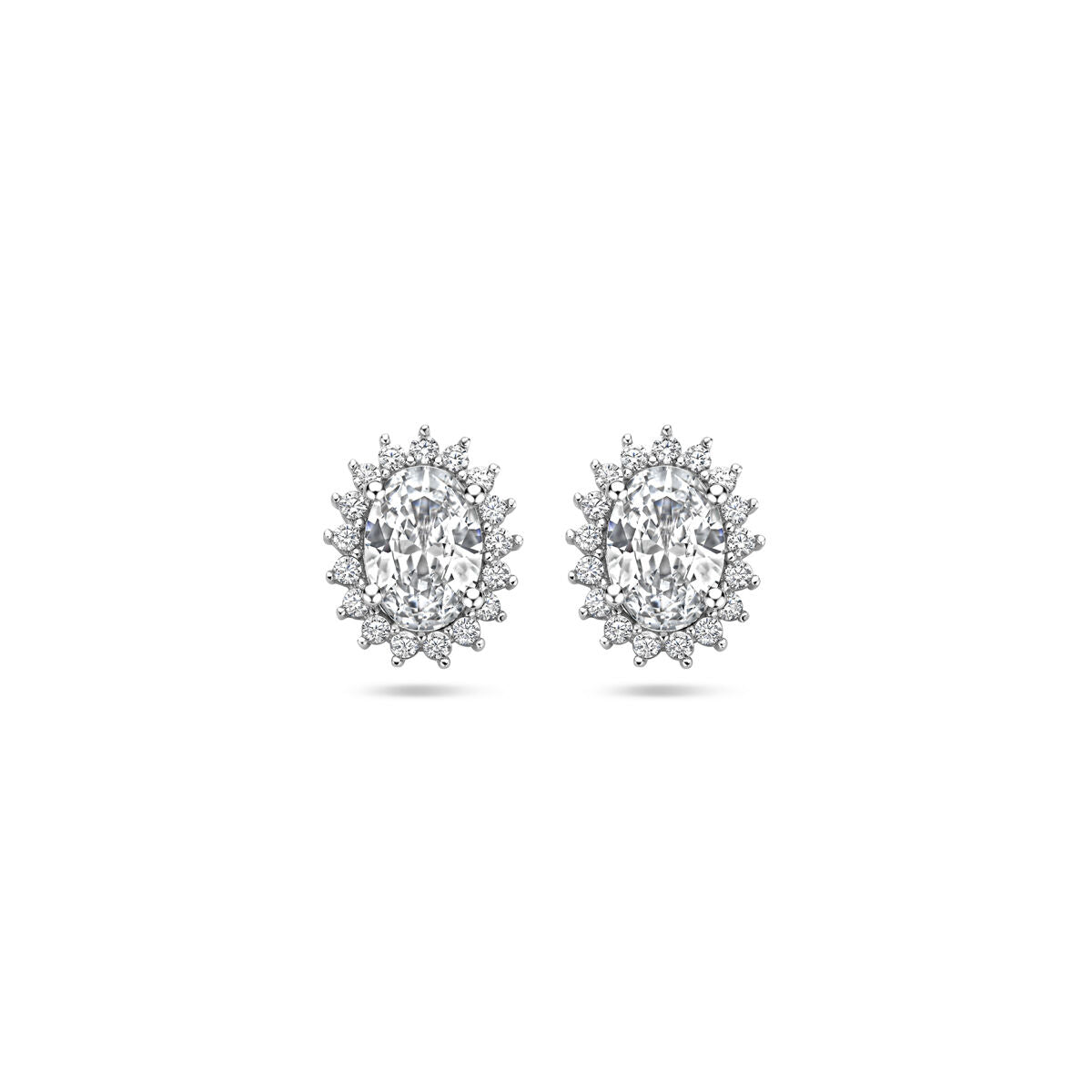 Ohrstecker mit Zirkonia, 10,5 mm, rhodiniertes Silber, ovaler Rahmen mit funkelnden Steinen