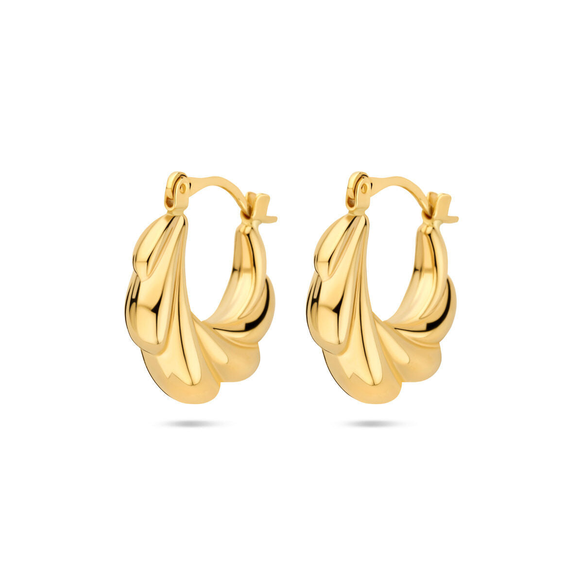 Ohrhänger aus 14K Gelbgold mit geschwungenem, mehrlagigem Design und einem Durchmesser von 19 mm