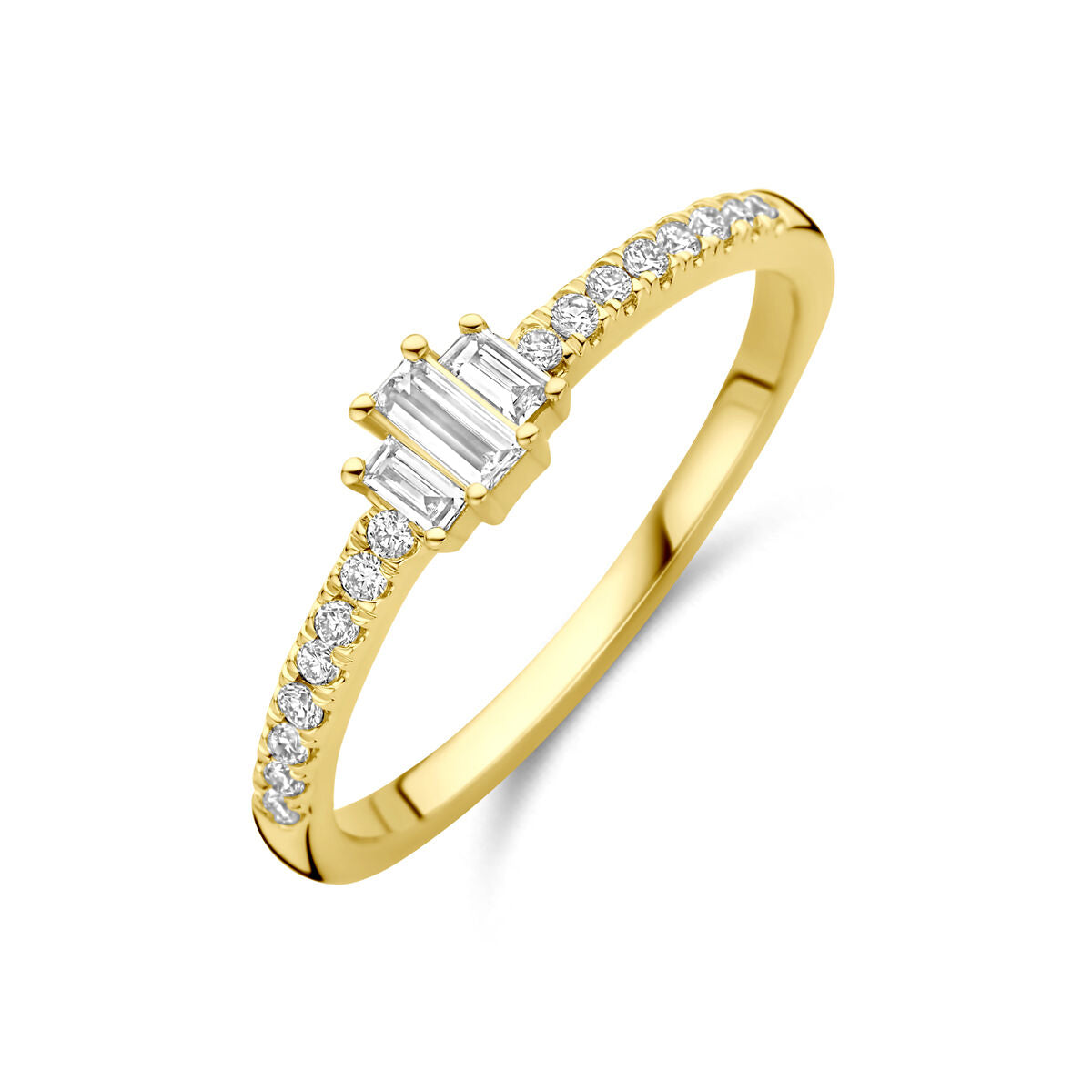 Ring aus 14K Gelbgold mit lab-grown Diamant 0,21 ct und kleinen, funkelnden Steinen entlang des Rings