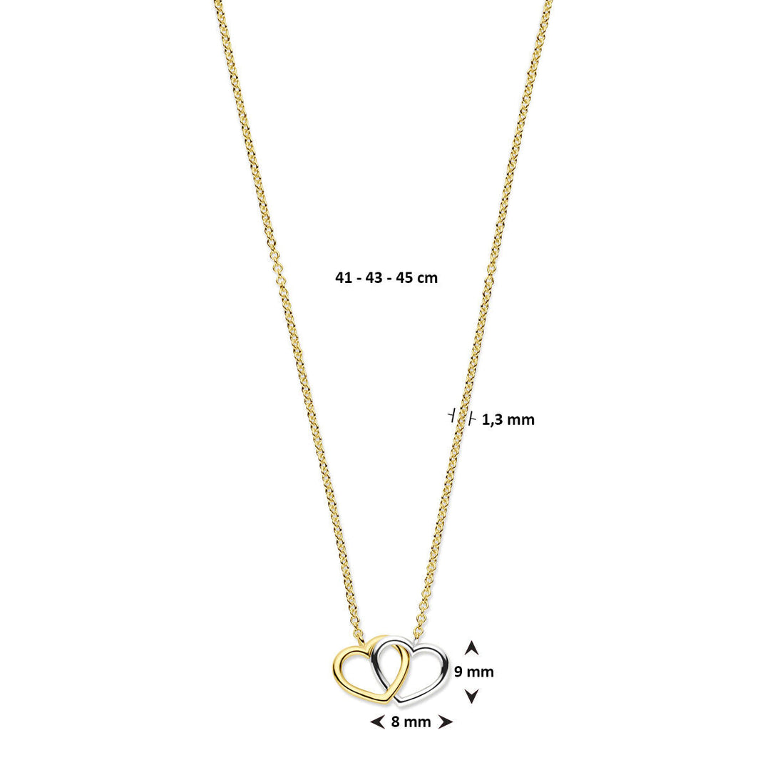 Halskette Herzen 41 - 43 - 45 cm 14K Bicolor Gold Gelb/Weiß