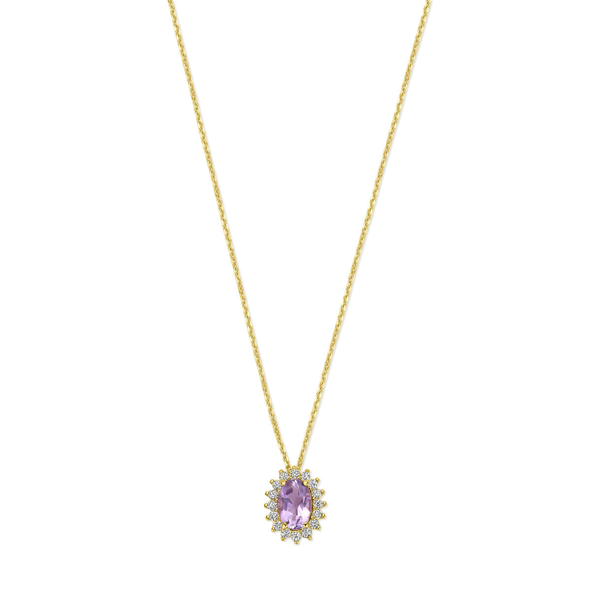 Halskette Amethyst und Zirkonia 40 - 42 - 44 cm 14K Gelbgold