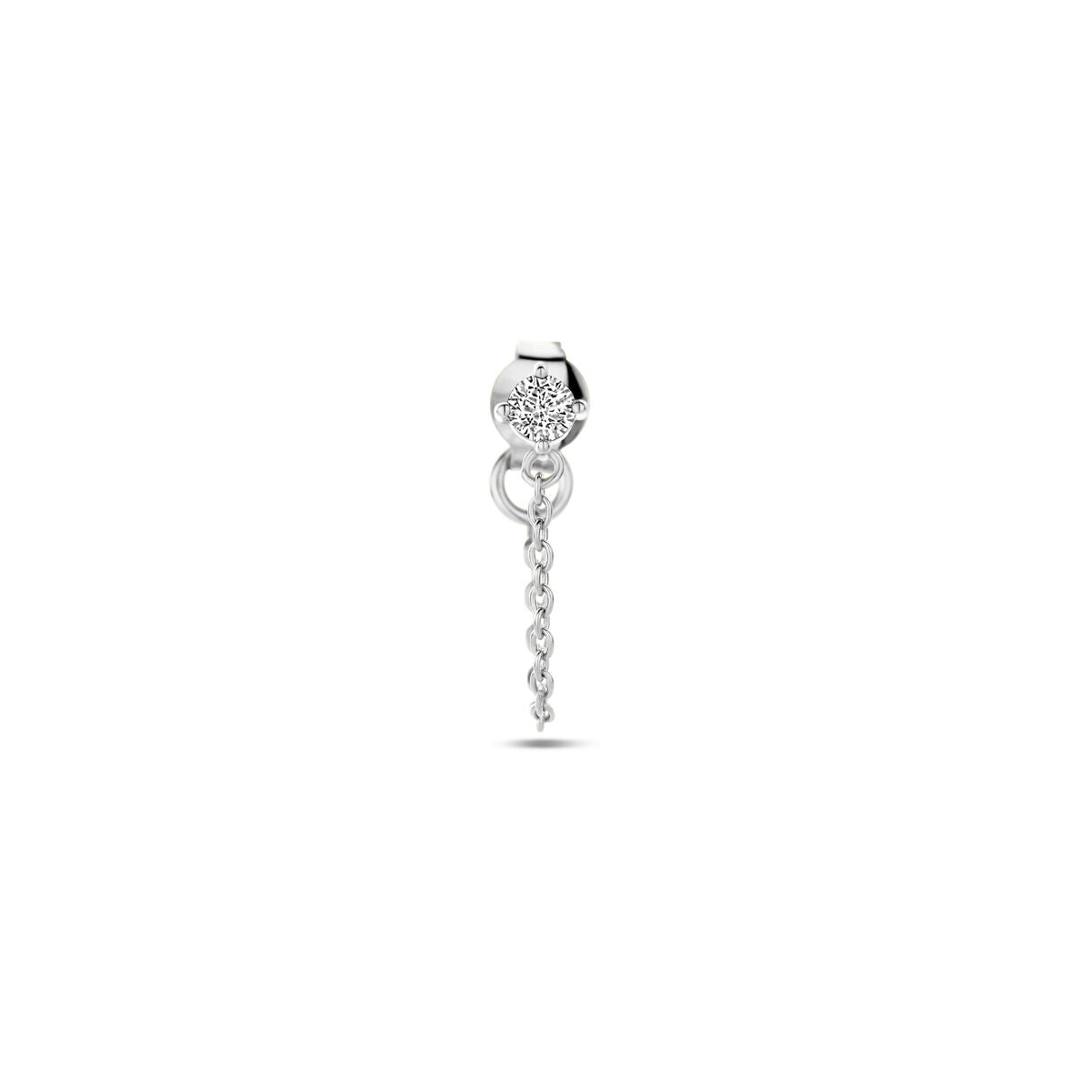 Ohrstecker aus rhodiniertem Silber mit Zirkonia und einer hängenden Kette