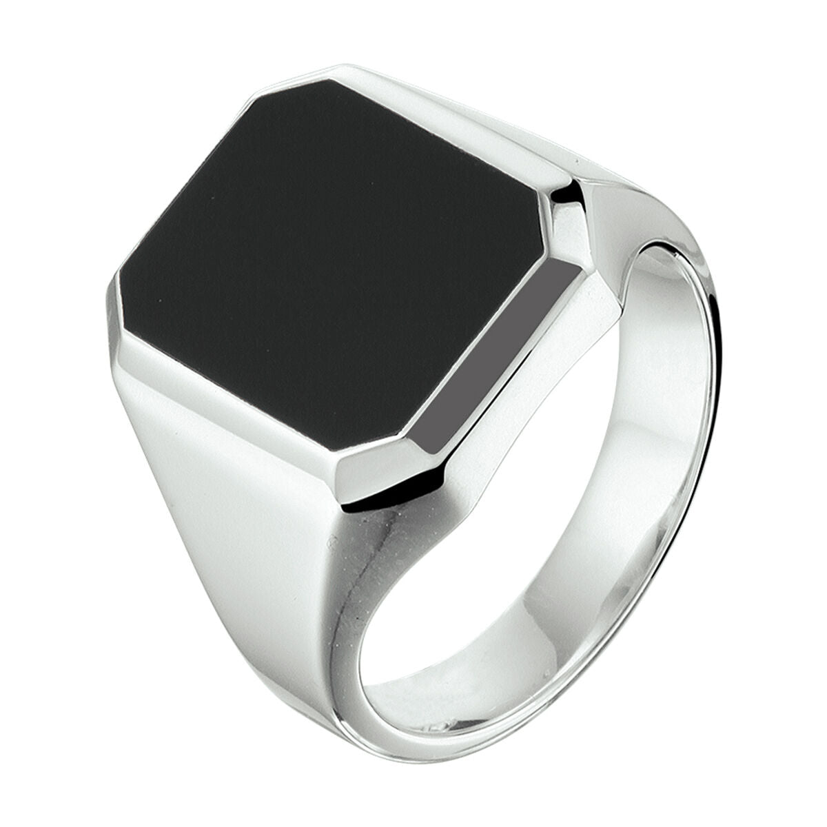 Massiver Silberring mit schwarzem Onyx in rechteckiger Form, 13 x 11 mm