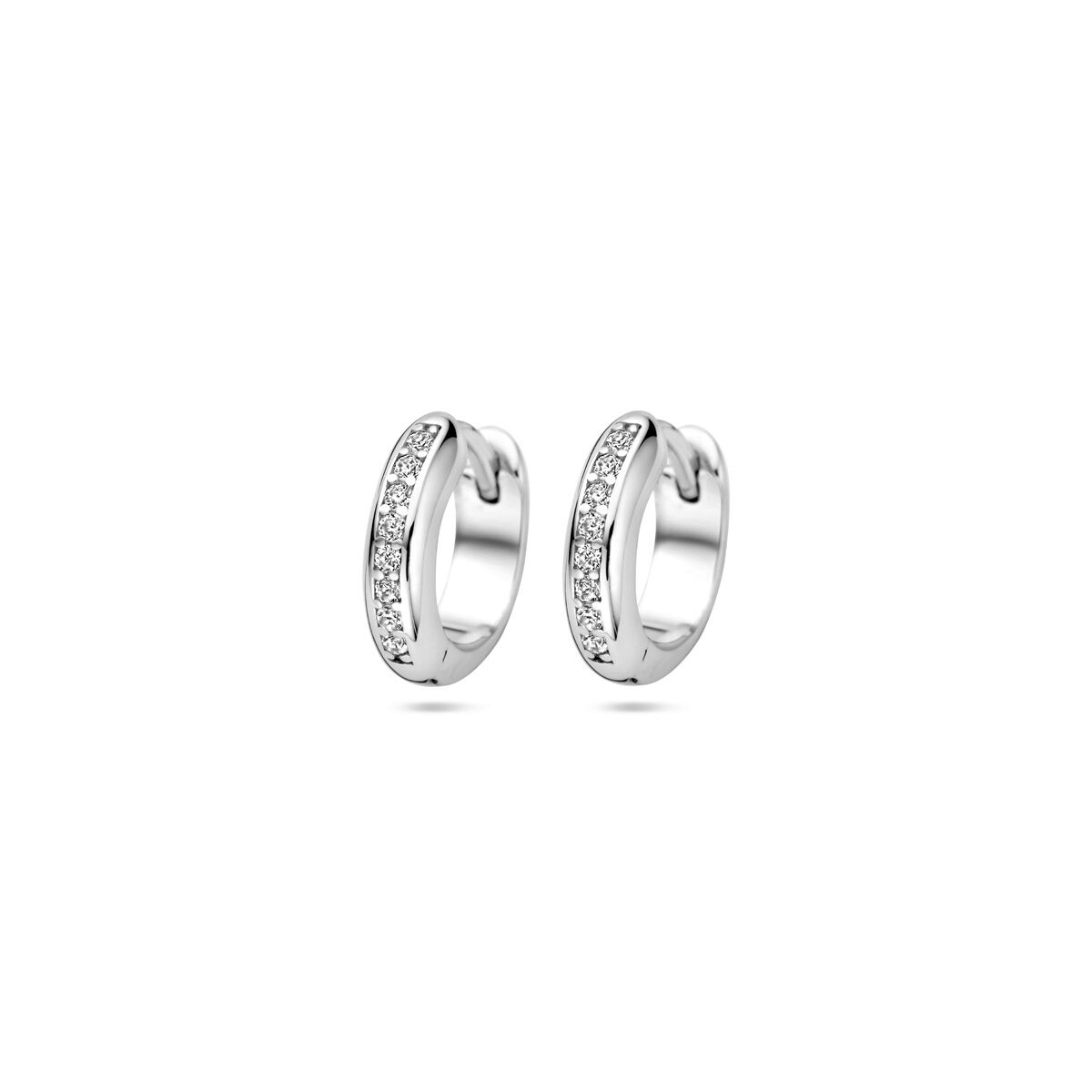 Klapp-Ohrringe aus rhodiniertem Silber mit Zirkonia, 12 mm Durchmesser
