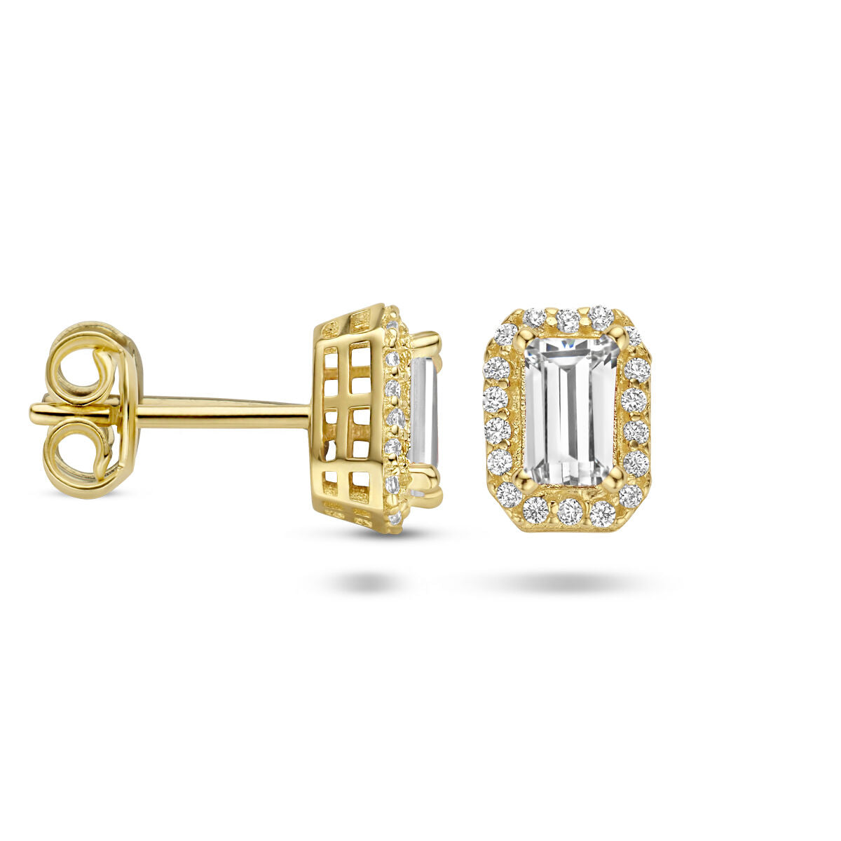 Ohrstecker Zirkonia Halo 14K Gelbgold