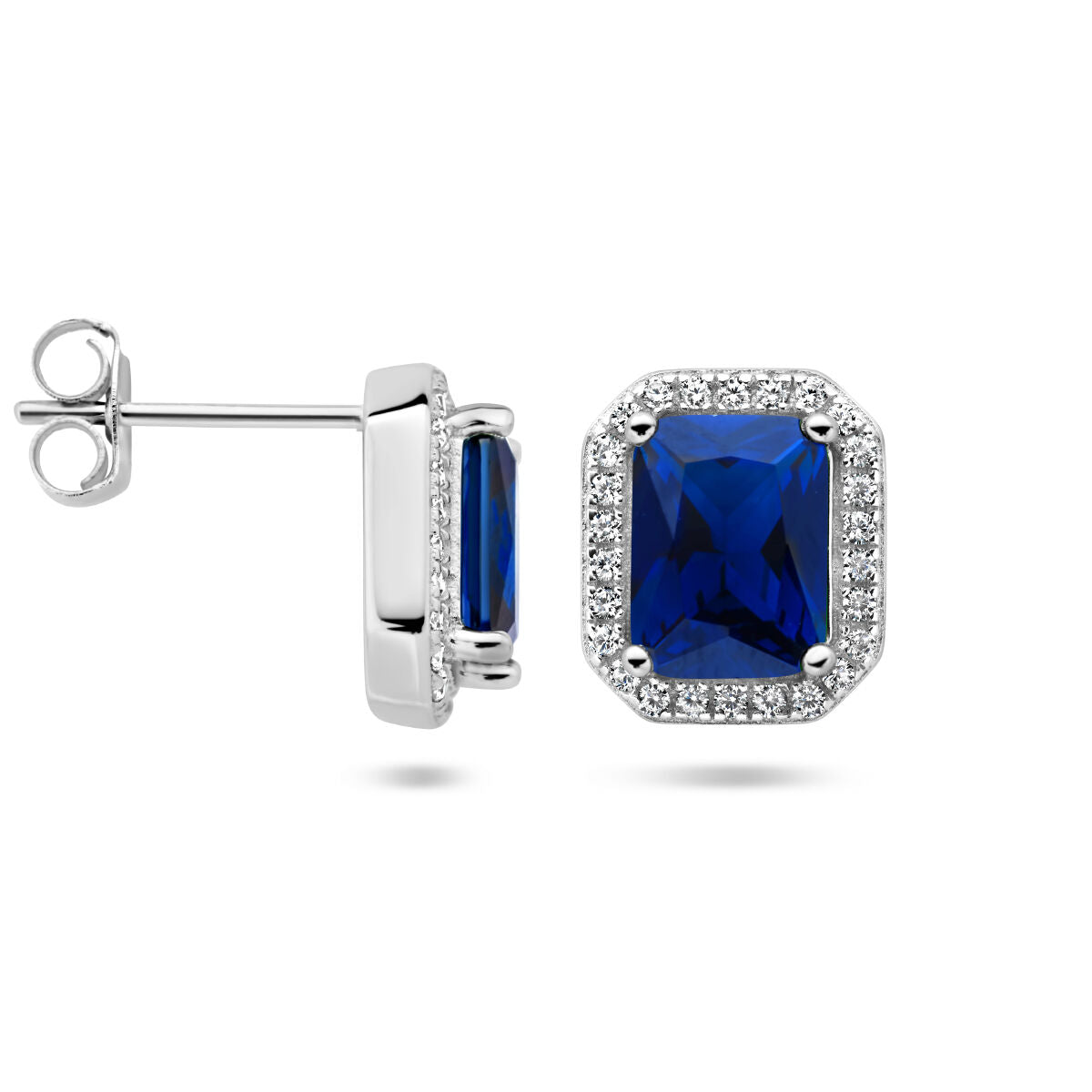 Ohrstecker blau und weiß Zirkonia Halo Silber rhodiniert