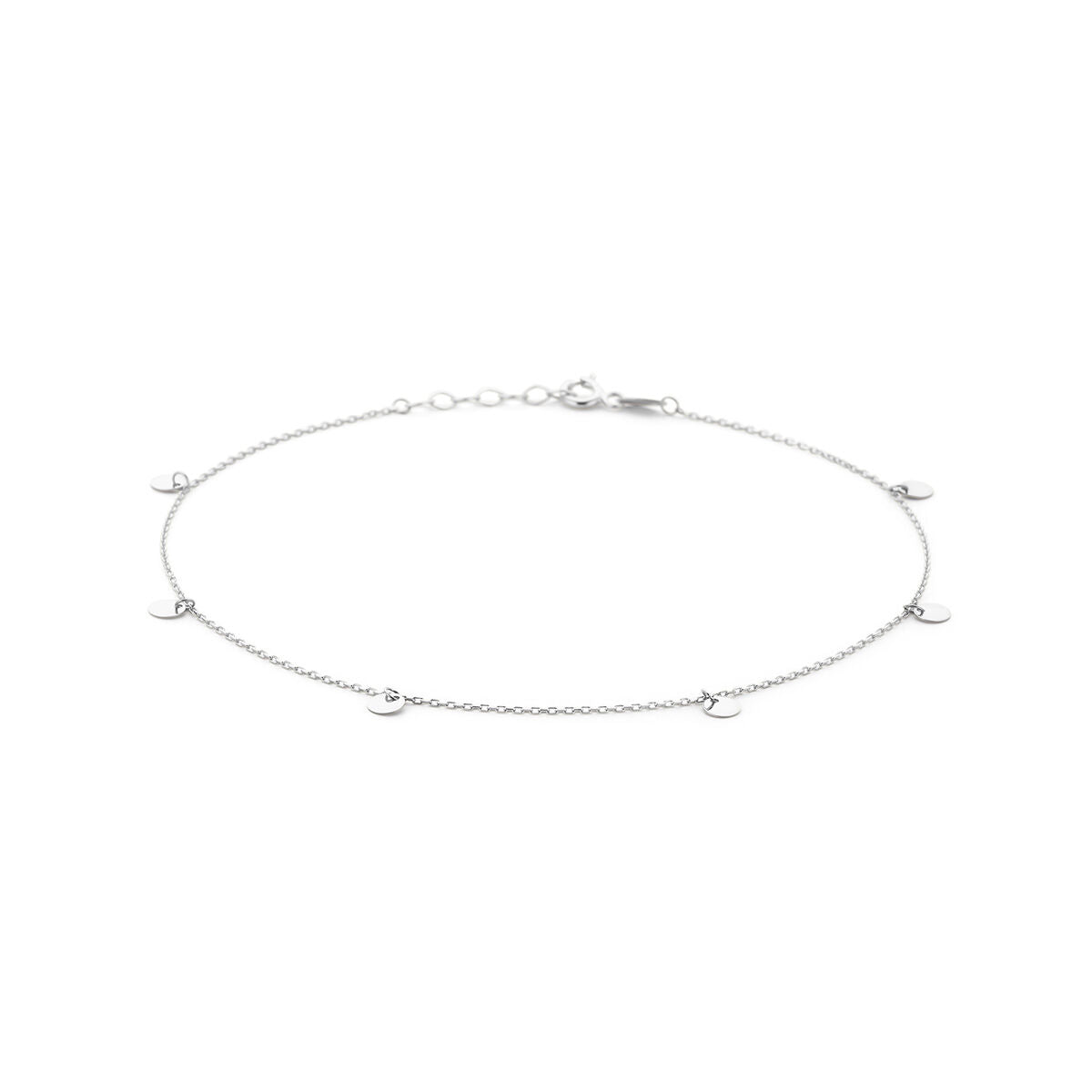 Silberne Fußkette mit kleinen runden Elementen, 1,0 mm dick, 24 + 2 cm lang, rhodiniert