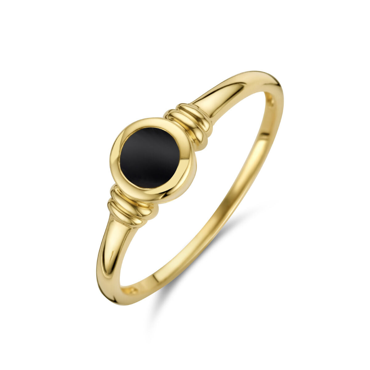 Ring aus 14K Gelbgold mit schwarzem Onyx in runder Fassung